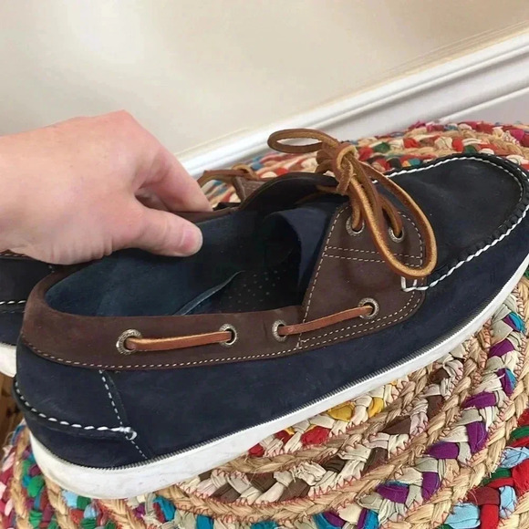 L.L. Bean  navy brown leather boat shoes - Picture 3 of 5